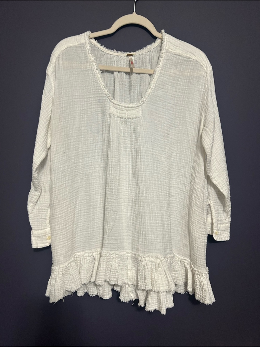 Free People Cream Textured Ruffle Hem Tunic